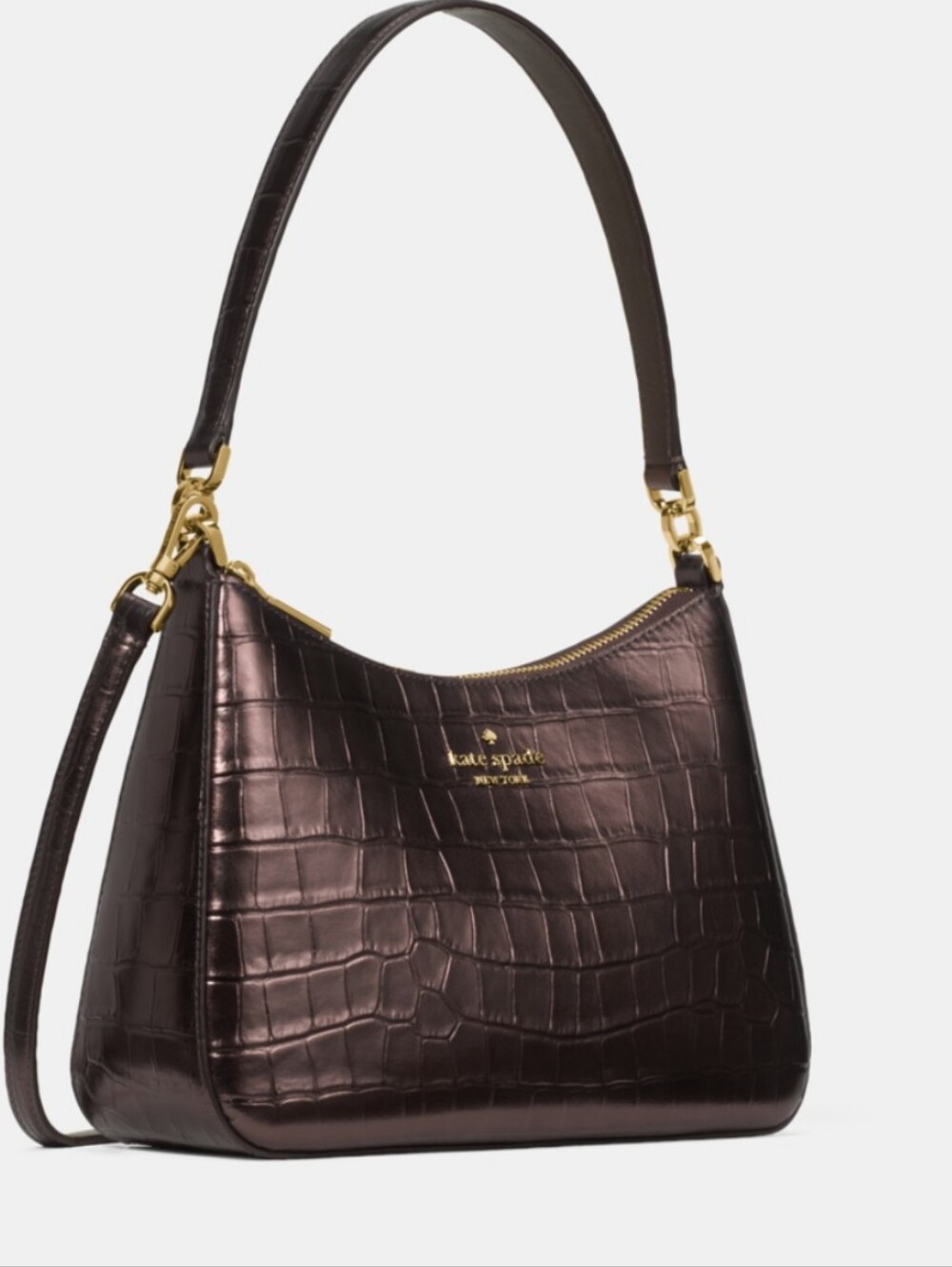 Kate spade Croc-Embossed Hobo Shoulder Bag + Wallet in Dark Brown